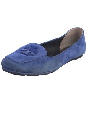 Tory Burch Royal Blue Suede Logo Loafers